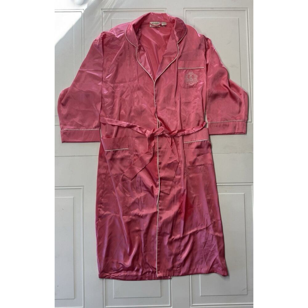 Vintage Victoria's Secret Gold Label Robe Satin Belted Vintage Monogram Size M/L
